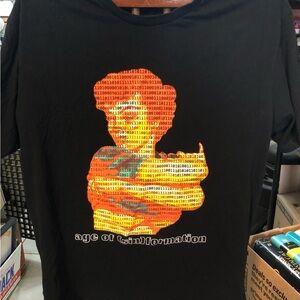 Please Come Home Men's Black Tee with Vibrant Orange Graphic